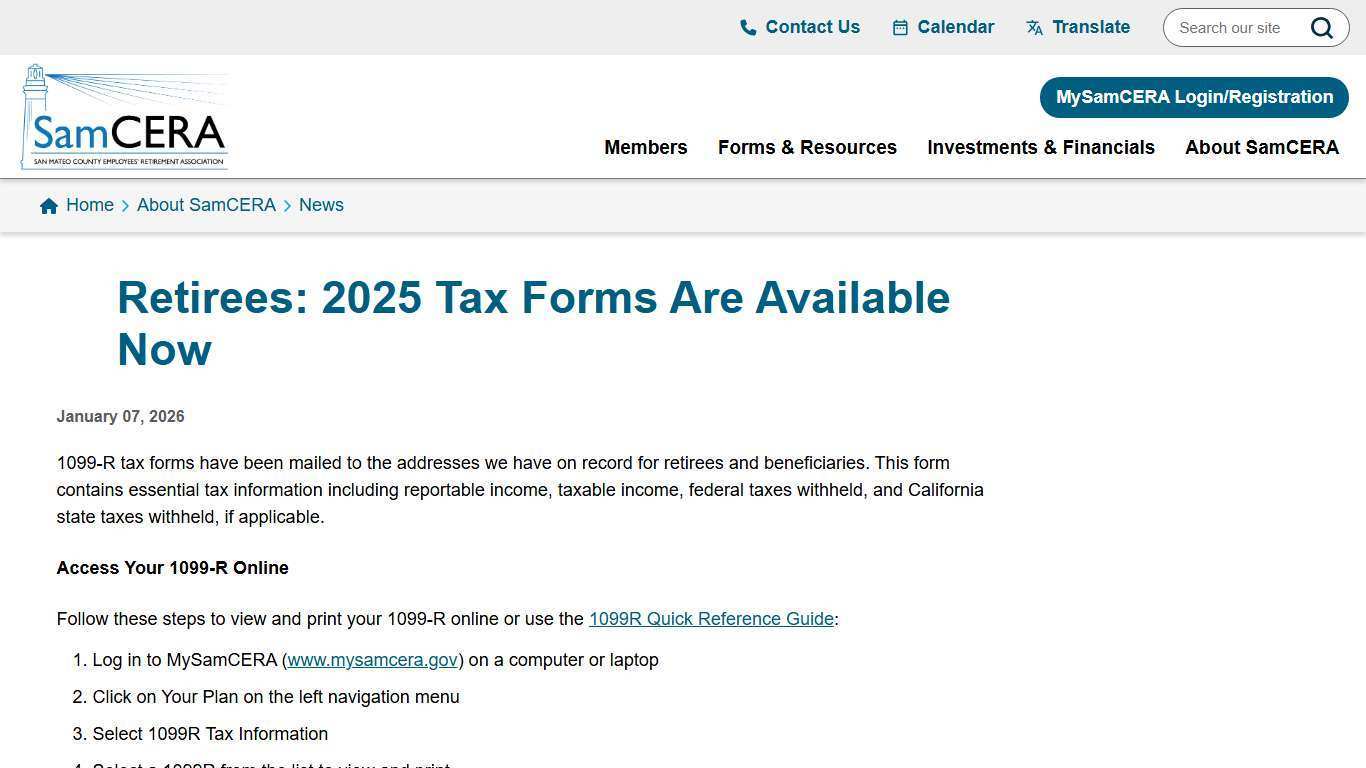 Retirees: 2025 Tax Forms Are Available Now - San Mateo County Employees' Retirement Association