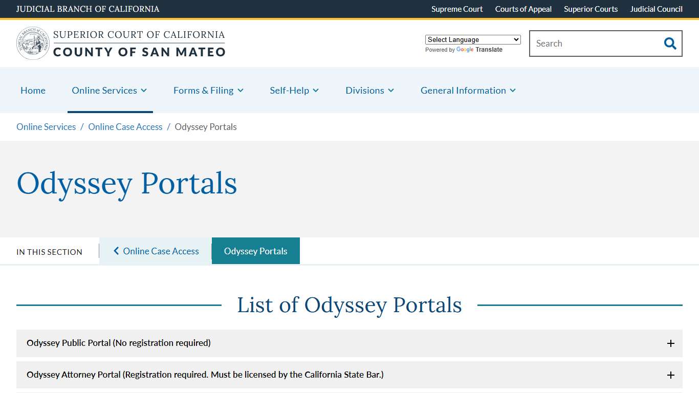 Odyssey Portals | Superior Court of California | County of San Mateo